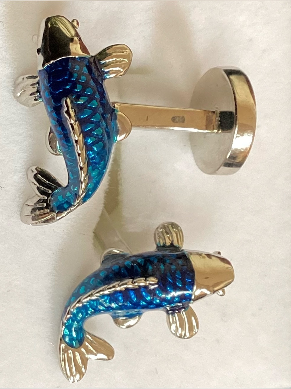 Ted Baker Blue and Silver Koi Fish Enamel Cufflinks
